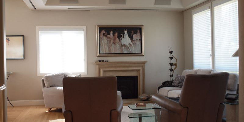 Marin Custom Home Theater-Showing a picture of the hidden plasma and projection Screen.