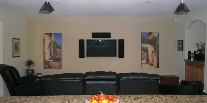 Finished-Plasma wall.  Plasma was mounted at a specific height to allow viewing while cooking in the kitchen.
